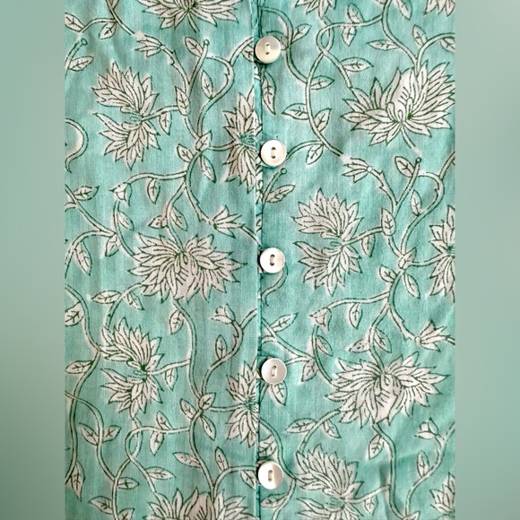 J.Jill Women's Sz L Green Floral Print Peasant Blouse Top Boho 100% Cotton - Picture 7 of 8